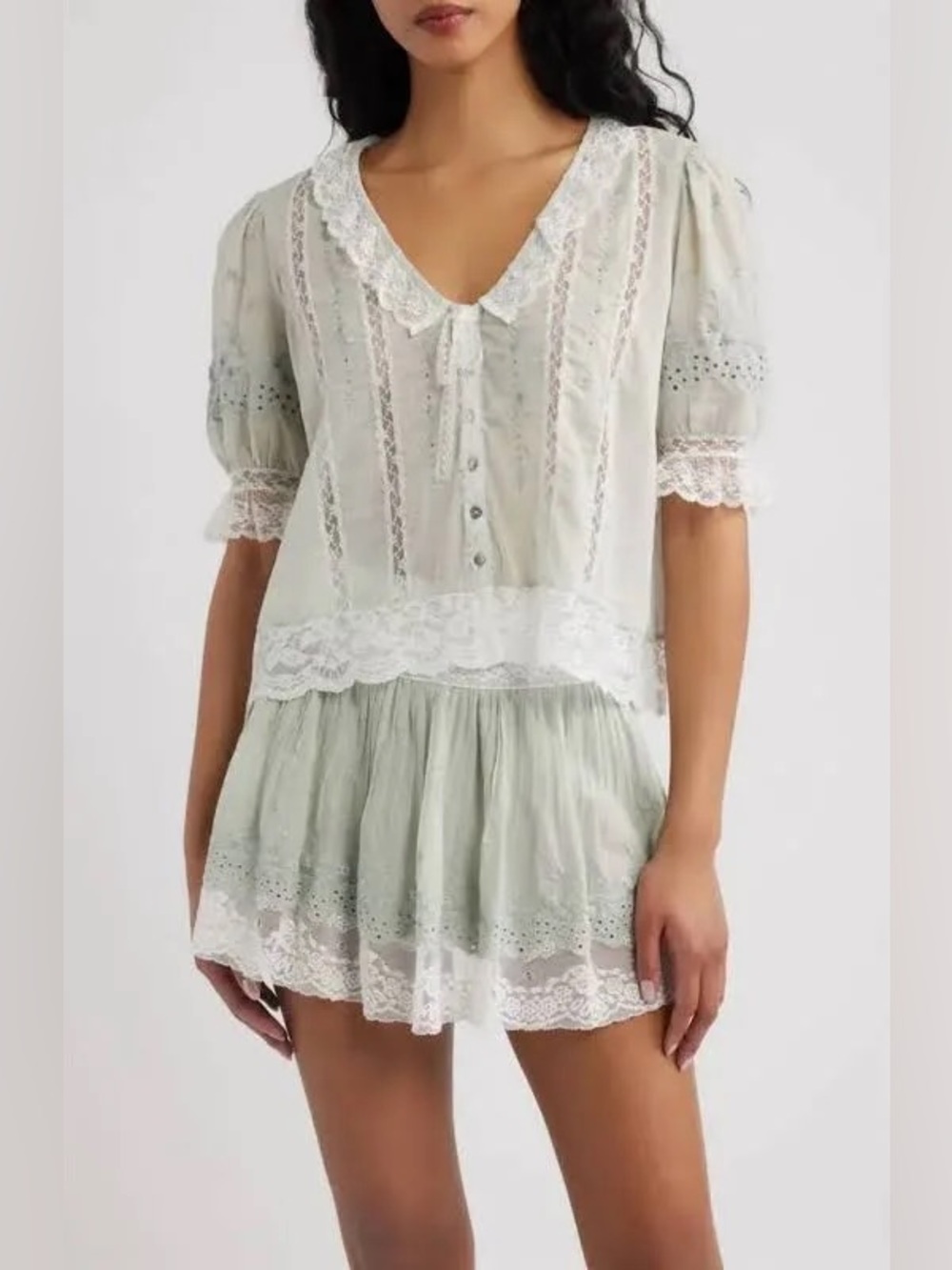LoveShackFancy Maurelle Cotton Lace Blouse sz XS